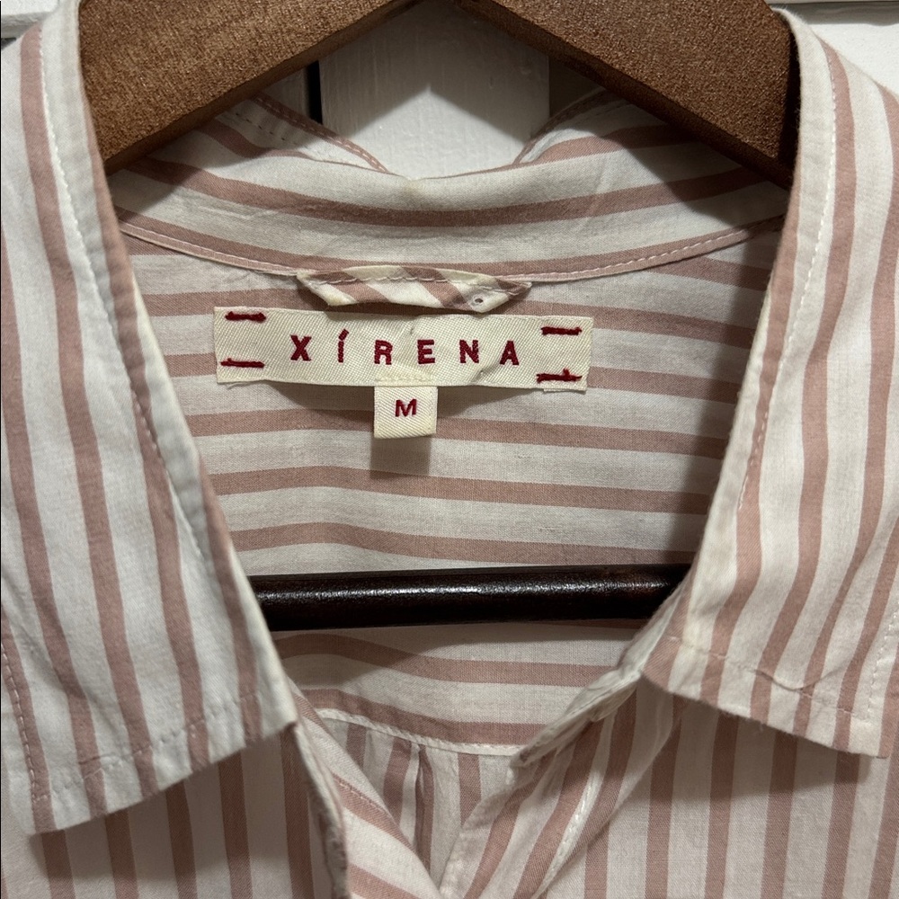 Xirena Beau Striped Pattern 100% Cotton Button Down Blouse Pink Sand Size M - Picture 4 of 6